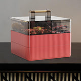 Maxbell Divided Serving Tray with Lid Dustproof for Chinese New Year Wedding Kitchen red 3 layer