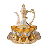 Maxbell Teapot Tea Tray Metal Cups Metal Wine Glass Jug Set for Party Living Wedding white