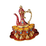 Maxbell Teapot Tea Tray Metal Cups Metal Wine Glass Jug Set for Party Living Wedding red