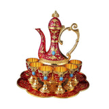 Maxbell Teapot Tea Tray Metal Cups Metal Wine Glass Jug Set for Party Living Wedding red