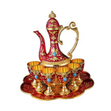Maxbell Teapot Tea Tray Metal Cups Metal Wine Glass Jug Set for Party Living Wedding red