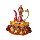 Maxbell Teapot Tea Tray Metal Cups Metal Wine Glass Jug Set for Party Living Wedding red