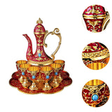 Maxbell Teapot Tea Tray Metal Cups Metal Wine Glass Jug Set for Party Living Wedding red