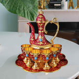 Maxbell Teapot Tea Tray Metal Cups Metal Wine Glass Jug Set for Party Living Wedding red