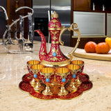Maxbell Teapot Tea Tray Metal Cups Metal Wine Glass Jug Set for Party Living Wedding red