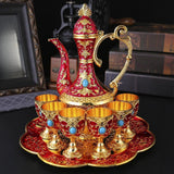 Maxbell Teapot Tea Tray Metal Cups Metal Wine Glass Jug Set for Party Living Wedding red