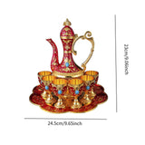 Maxbell Teapot Tea Tray Metal Cups Metal Wine Glass Jug Set for Party Living Wedding red