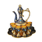 Maxbell Teapot Tea Tray Metal Cups Metal Wine Glass Jug Set for Party Living Wedding blue