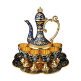 Maxbell Teapot Tea Tray Metal Cups Metal Wine Glass Jug Set for Party Living Wedding blue
