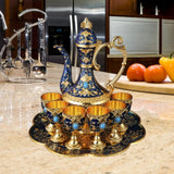 Maxbell Teapot Tea Tray Metal Cups Metal Wine Glass Jug Set for Party Living Wedding blue
