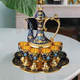 Maxbell Teapot Tea Tray Metal Cups Metal Wine Glass Jug Set for Party Living Wedding blue