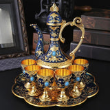 Maxbell Teapot Tea Tray Metal Cups Metal Wine Glass Jug Set for Party Living Wedding blue
