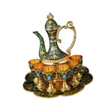 Maxbell Teapot Tea Tray Metal Cups Metal Wine Glass Jug Set for Party Living Wedding green