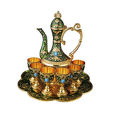 Maxbell Teapot Tea Tray Metal Cups Metal Wine Glass Jug Set for Party Living Wedding green