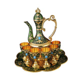 Maxbell Teapot Tea Tray Metal Cups Metal Wine Glass Jug Set for Party Living Wedding green