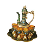 Maxbell Teapot Tea Tray Metal Cups Metal Wine Glass Jug Set for Party Living Wedding green