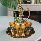 Maxbell Teapot Tea Tray Metal Cups Metal Wine Glass Jug Set for Party Living Wedding green