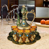 Maxbell Teapot Tea Tray Metal Cups Metal Wine Glass Jug Set for Party Living Wedding green