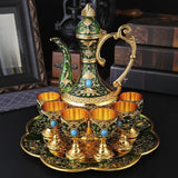 Maxbell Teapot Tea Tray Metal Cups Metal Wine Glass Jug Set for Party Living Wedding green