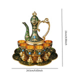 Maxbell Teapot Tea Tray Metal Cups Metal Wine Glass Jug Set for Party Living Wedding green
