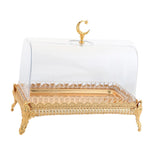 Maxbell Cake Stand with Acrylic Lid Butter Dish for Desserts Cakes Banquets Supplies Golden