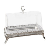 Maxbell Cake Stand with Acrylic Lid Butter Dish for Desserts Cakes Banquets Supplies Silver
