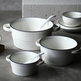Maxbell Salad Bowl Ceramic Double Ear Decorative Serving Bowl for Yogurt Snacks Rice with lid
