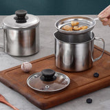 Maxbell Bacon Grease Container 1.3L Grease Strainer for Kitchen Restaurant Household With Glass Lid