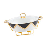 Maxbell Round Chafing Dish Large Capacity Multiuse for Dining Table Festival Wedding black