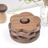 Maxbell Flower Shape Wooden Coasters Housewarming Gifts with Holder for Tea Bar Walnut