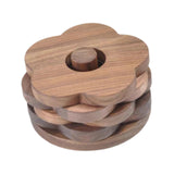 Maxbell Flower Shape Wooden Coasters Housewarming Gifts with Holder for Tea Bar Walnut