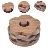 Maxbell Flower Shape Wooden Coasters Housewarming Gifts with Holder for Tea Bar Walnut