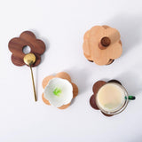 Maxbell Flower Shape Wooden Coasters Housewarming Gifts with Holder for Tea Bar Walnut
