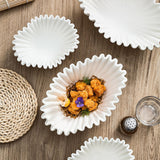 Maxbell Ceramic Ruffle Decorative Bowl Serving Bowl for Wedding Living Room Entryway Matte white