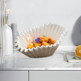 Maxbell Ceramic Ruffle Decorative Bowl Serving Bowl for Wedding Living Room Entryway Matte white