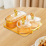 Maxbell Dried Fruit Plate Appetizer Serving Tray for Living Room Holiday Dining Room 4 grid amber