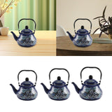 Maxbell Enamel Tea Kettle Sturdy Blue Floral Enamel Pot for Restaurant Party 1.5L