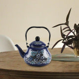 Maxbell Enamel Tea Kettle Sturdy Blue Floral Enamel Pot for Restaurant Party 2.0L