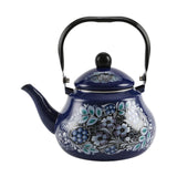 Maxbell Enamel Tea Kettle Sturdy Blue Floral Enamel Pot for Restaurant Party 2.0L