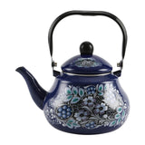 Maxbell Enamel Tea Kettle Sturdy Blue Floral Enamel Pot for Restaurant Party 2.0L
