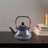 Maxbell Enamel Tea Kettle Sturdy Blue Floral Enamel Pot for Restaurant Party 2.5L