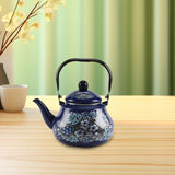 Maxbell Enamel Tea Kettle Sturdy Blue Floral Enamel Pot for Restaurant Party 2.5L