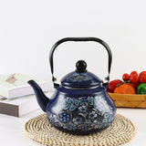 Maxbell Enamel Tea Kettle Sturdy Blue Floral Enamel Pot for Restaurant Party 2.5L