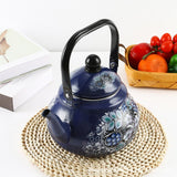 Maxbell Enamel Tea Kettle Sturdy Blue Floral Enamel Pot for Restaurant Party 2.5L
