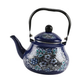 Maxbell Enamel Tea Kettle Sturdy Blue Floral Enamel Pot for Restaurant Party 2.5L
