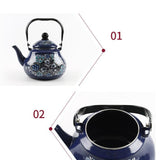 Maxbell Enamel Tea Kettle Sturdy Blue Floral Enamel Pot for Restaurant Party 2.5L