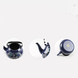 Maxbell Enamel Tea Kettle Sturdy Blue Floral Enamel Pot for Restaurant Party 2.5L