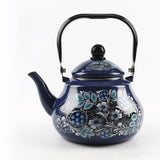 Maxbell Enamel Tea Kettle Sturdy Blue Floral Enamel Pot for Restaurant Party 2.5L
