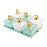 Maxbell Divided Fruit Tray Platter Candy Nut Serving Container for Living Room Fruit 3 Green 3 White