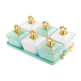 Maxbell Divided Fruit Tray Platter Candy Nut Serving Container for Living Room Fruit 3 Green 3 White